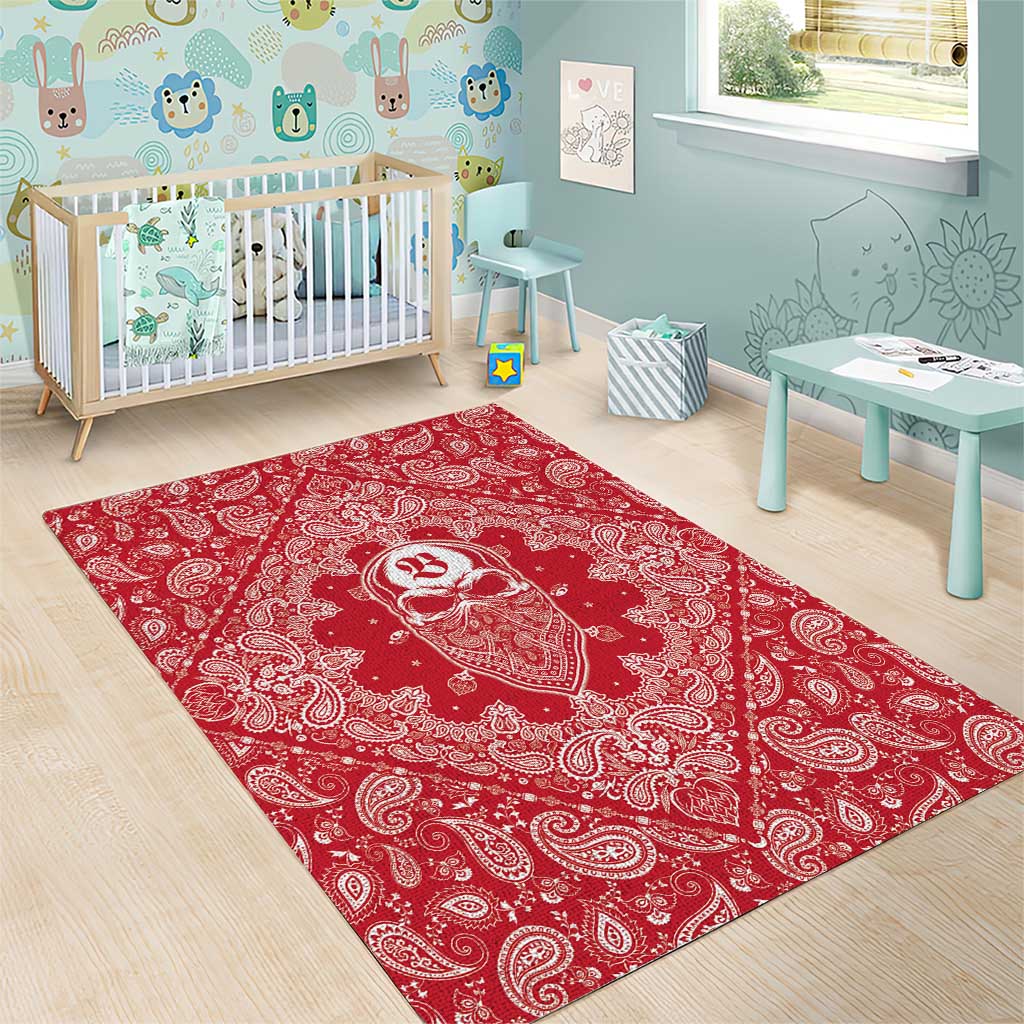 Red Paisley Area Rug Skull Gangster - Wonder Print Shop