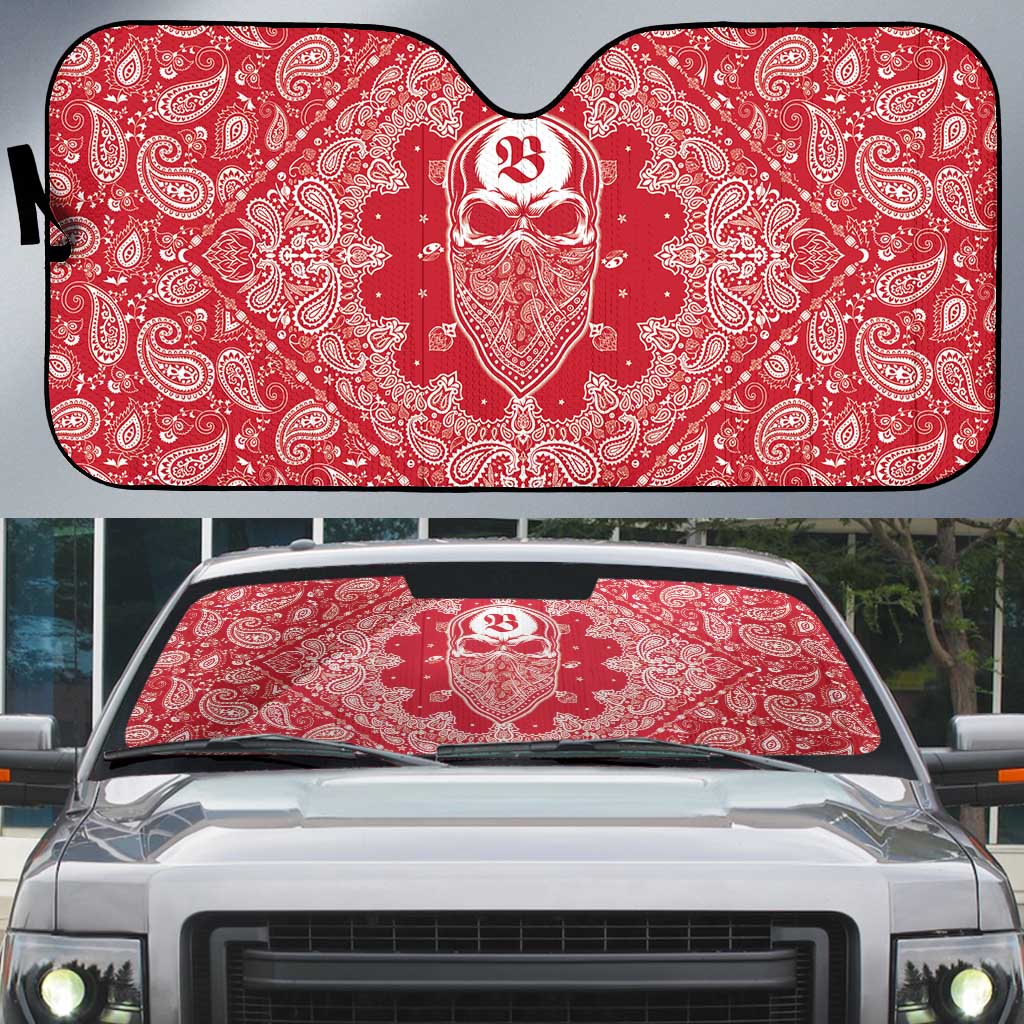 Red Paisley Auto Sun Shade Skull Gangster - Wonder Print Shop