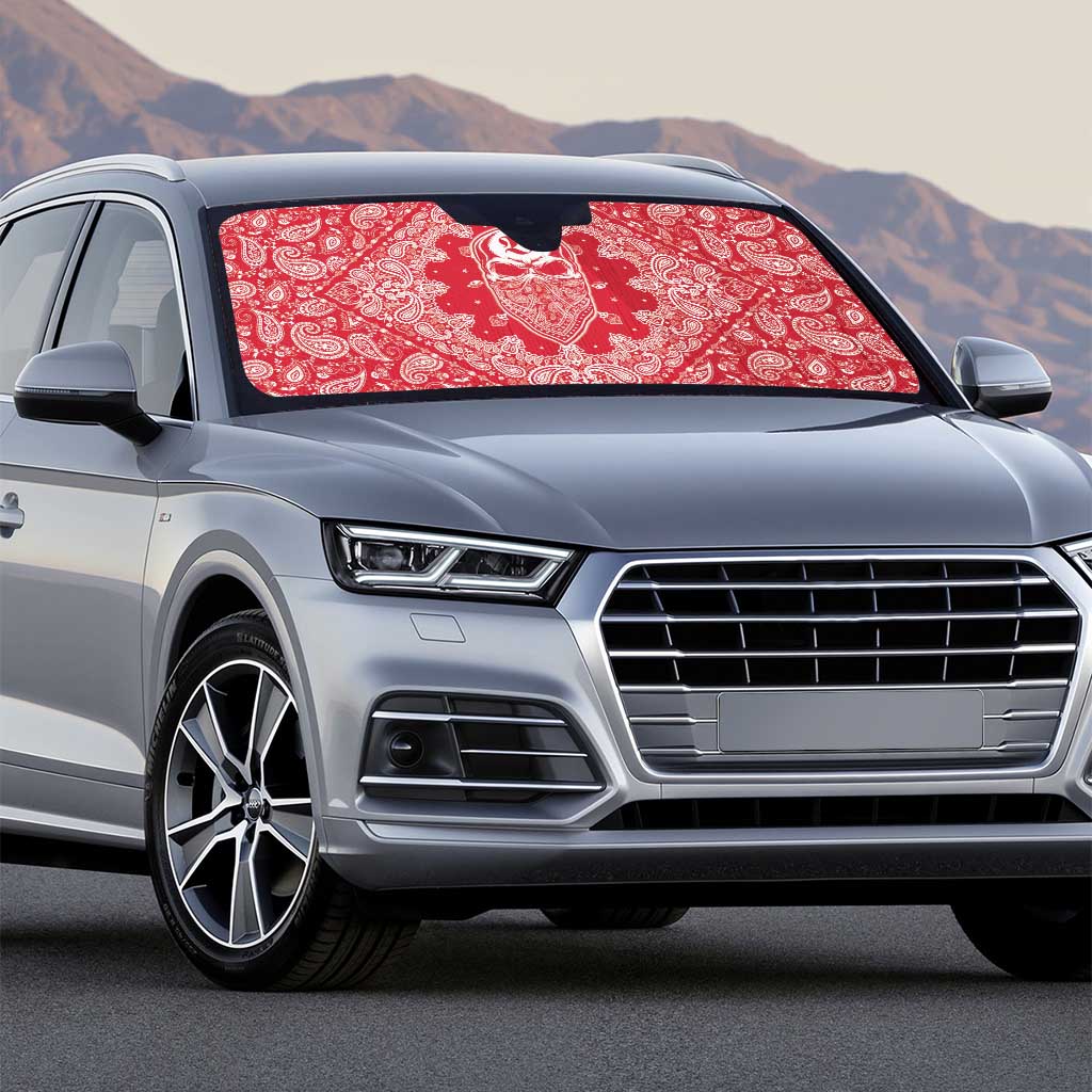 Red Paisley Auto Sun Shade Skull Gangster - Wonder Print Shop