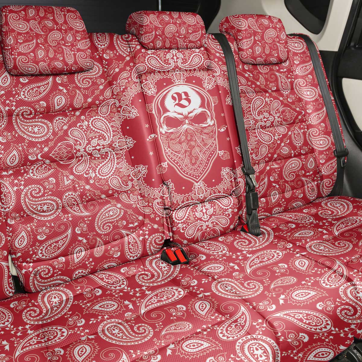 Red Paisley Back Car Seat Cover Skull Gangster - Wonder Print Shop