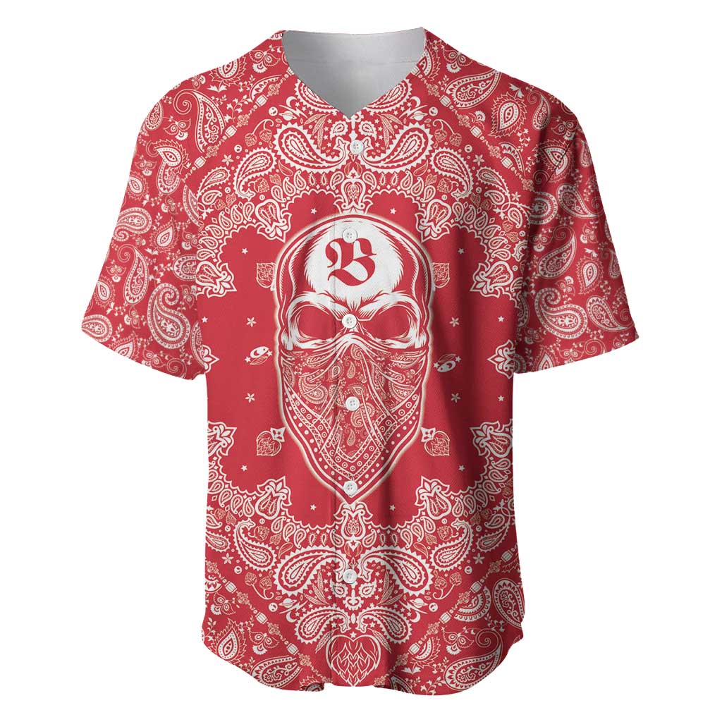 Red Paisley Baseball Jersey Skull Gangster - Wonder Print Shop