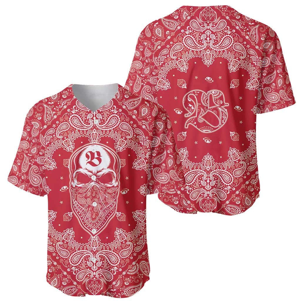 Red Paisley Baseball Jersey Skull Gangster - Wonder Print Shop