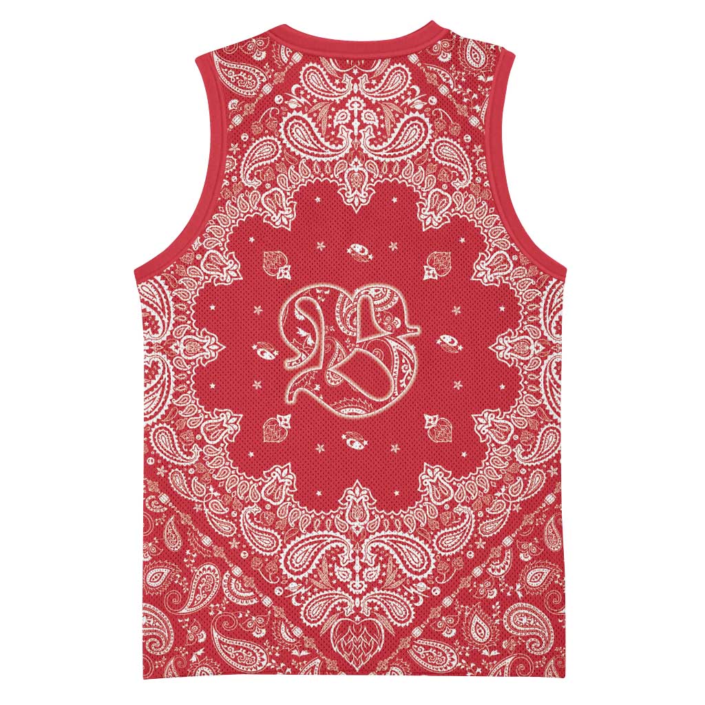 Red Paisley Basketball Jersey Skull Gangster - Wonder Print Shop