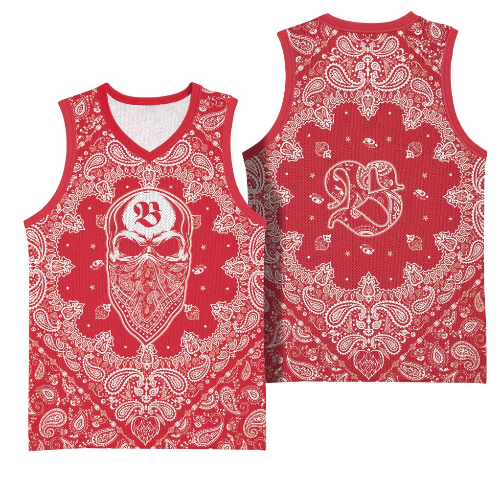 Red Paisley Basketball Jersey Skull Gangster - Wonder Print Shop