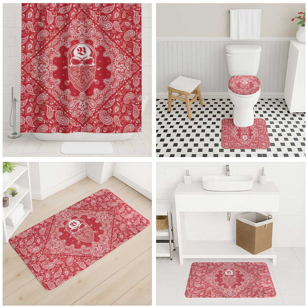 Red Paisley Bathroom Set Skull Gangster - Wonder Print Shop