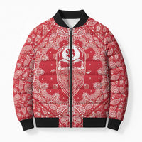 Red Paisley Bomber Puffer Jacket Skull Gangster - Wonder Print Shop