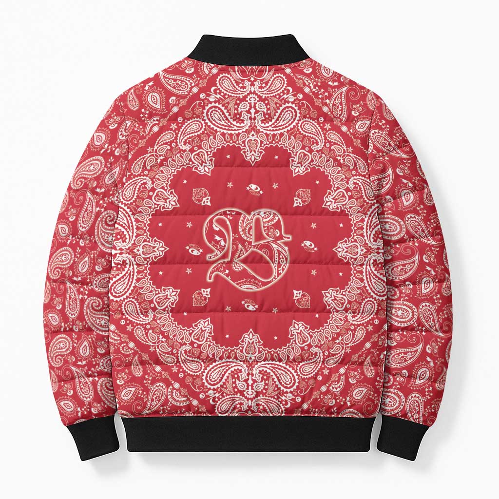 Red Paisley Bomber Puffer Jacket Skull Gangster - Wonder Print Shop
