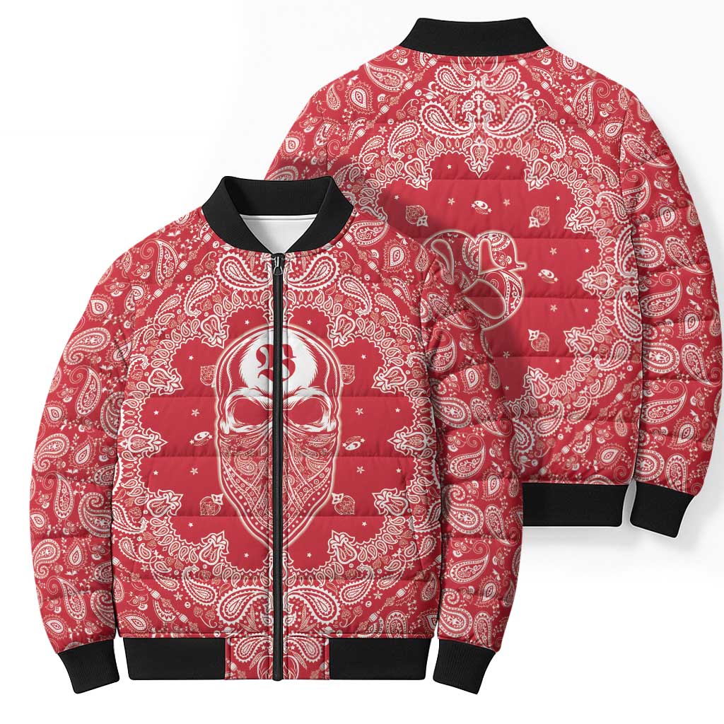 Red Paisley Bomber Puffer Jacket Skull Gangster - Wonder Print Shop