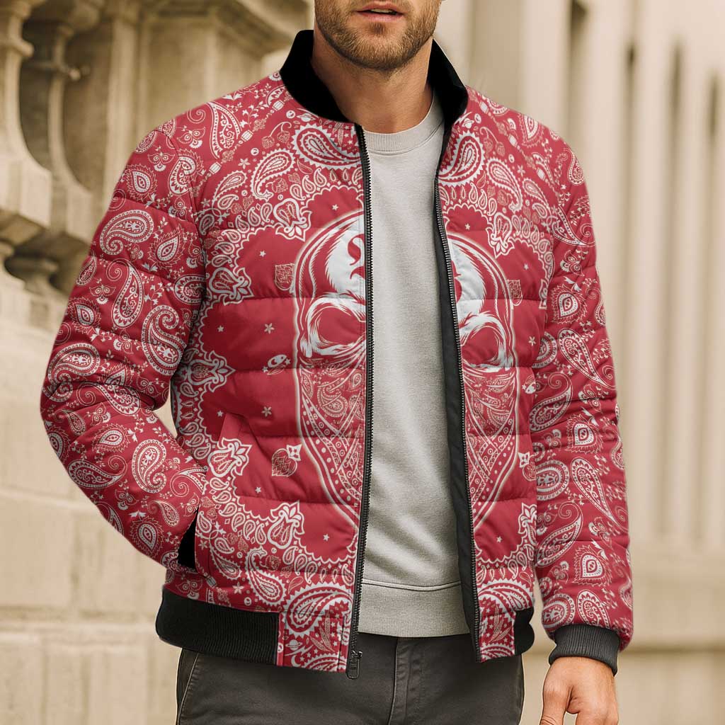 Red Paisley Bomber Puffer Jacket Skull Gangster - Wonder Print Shop