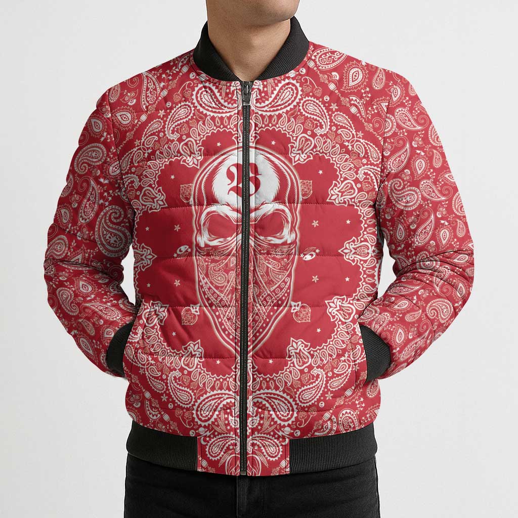 Red Paisley Bomber Puffer Jacket Skull Gangster - Wonder Print Shop