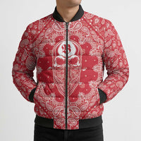 Red Paisley Bomber Puffer Jacket Skull Gangster - Wonder Print Shop