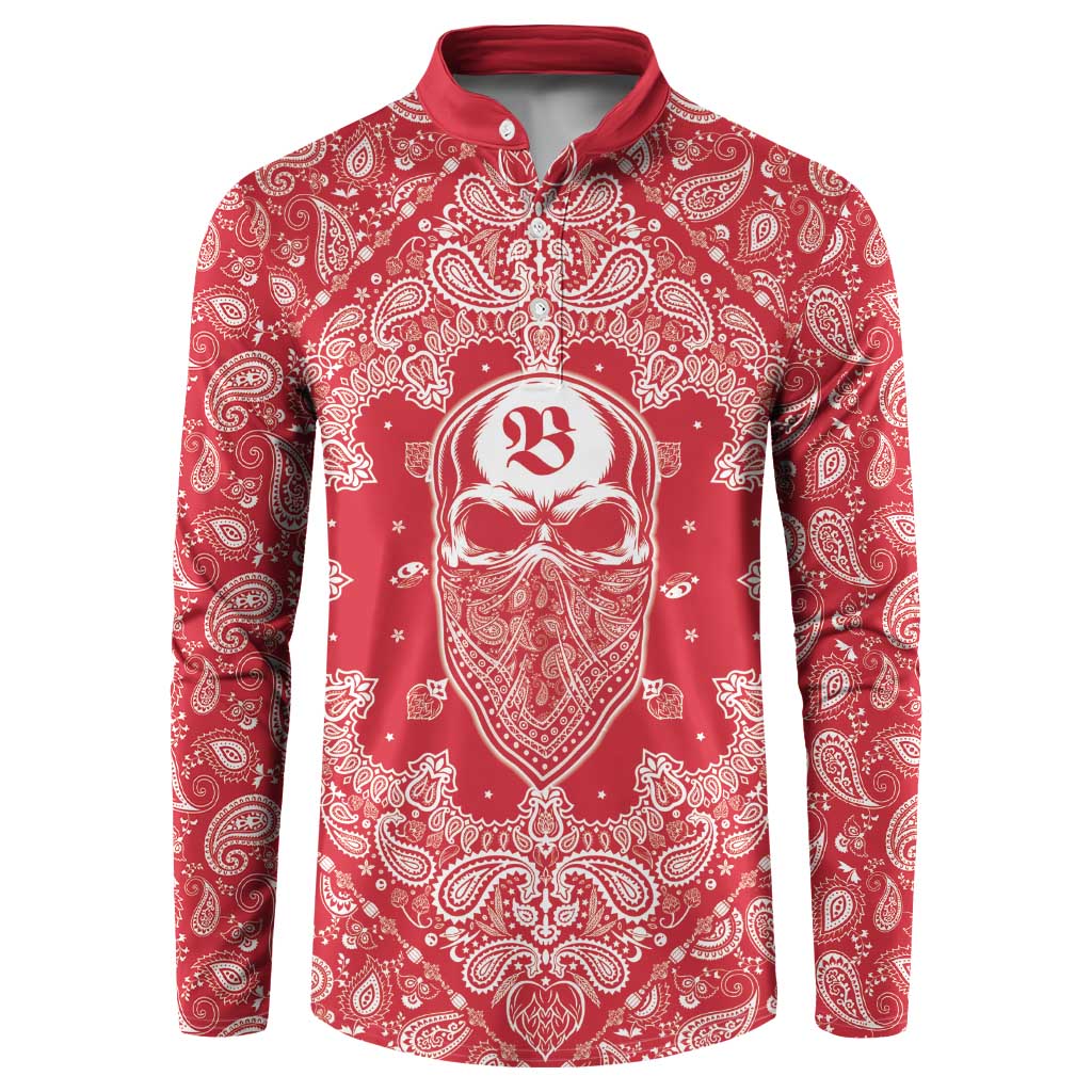 Red Paisley Button Sweatshirt Skull Gangster - Wonder Print Shop