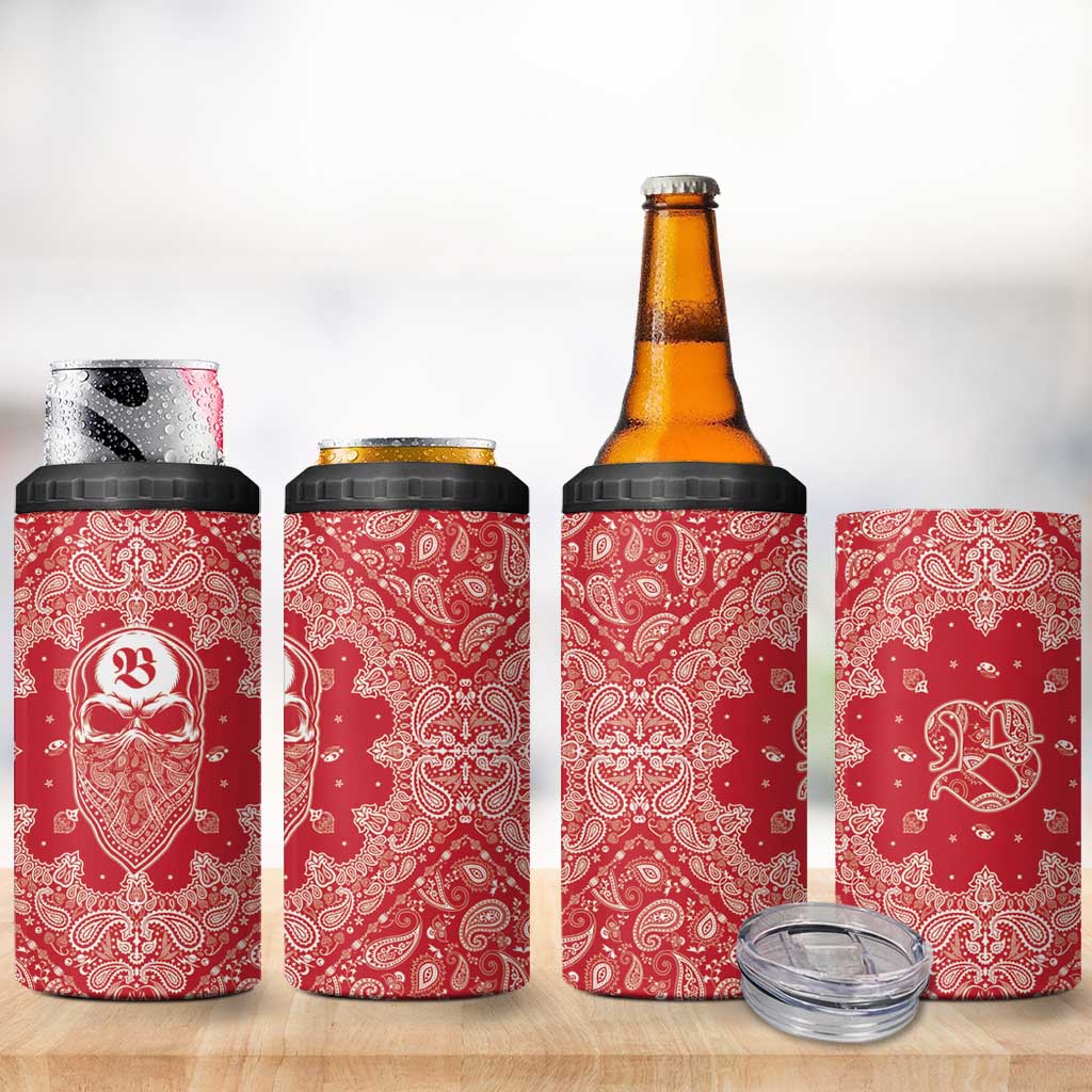Red Paisley 4 in 1 Can Cooler Tumbler Skull Gangster - Wonder Print Shop