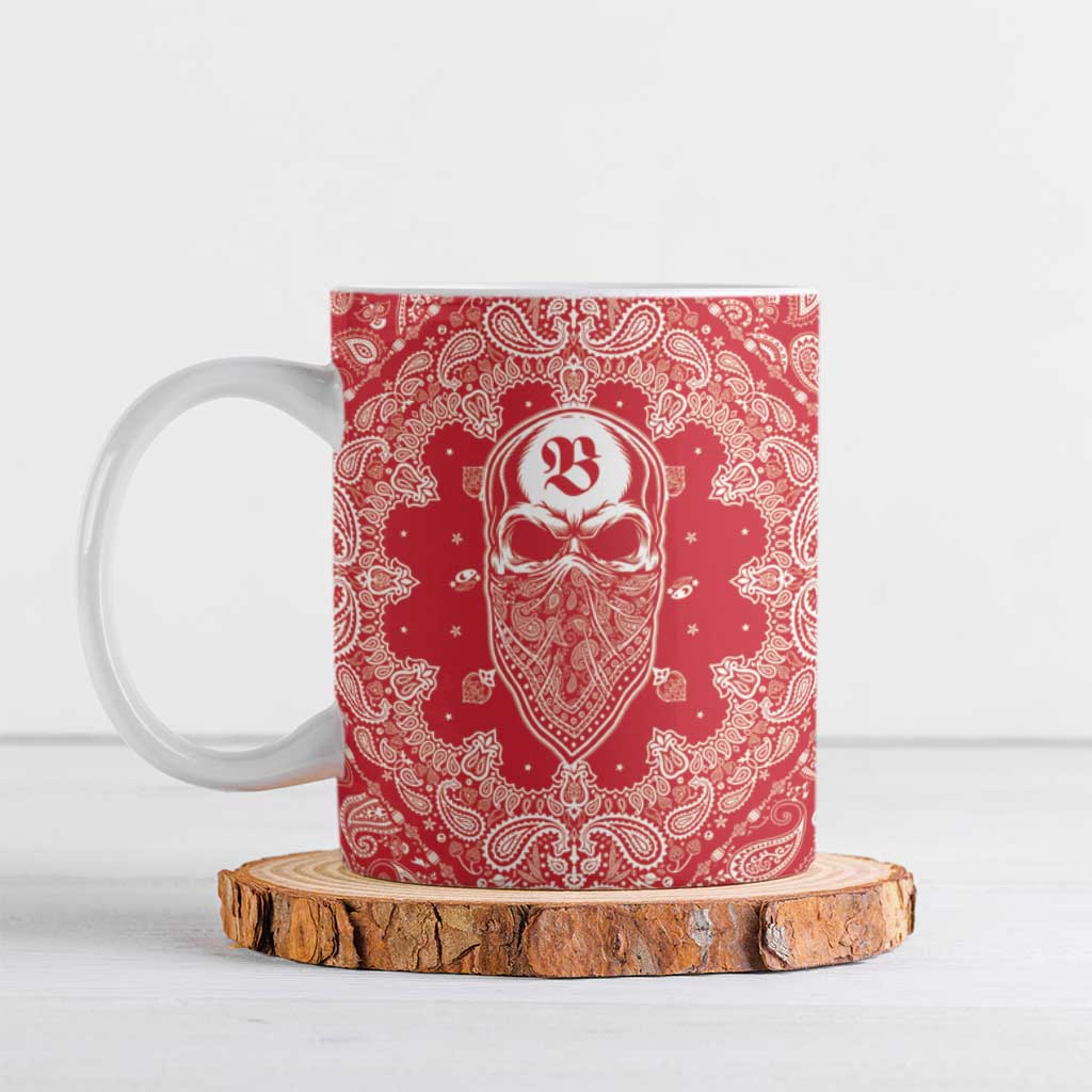 Red Paisley Ceramic Mug Skull Gangster - Wonder Print Shop
