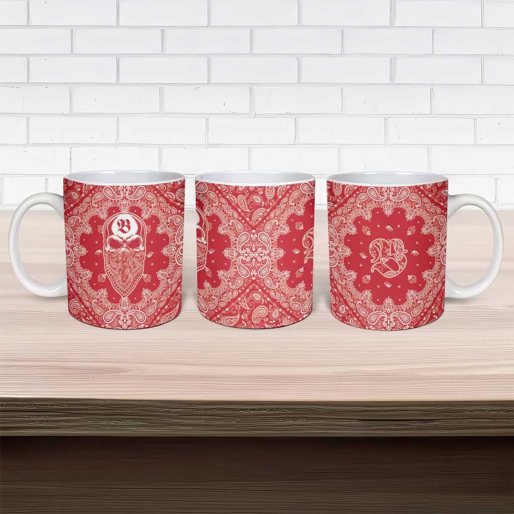 Red Paisley Ceramic Mug Skull Gangster - Wonder Print Shop