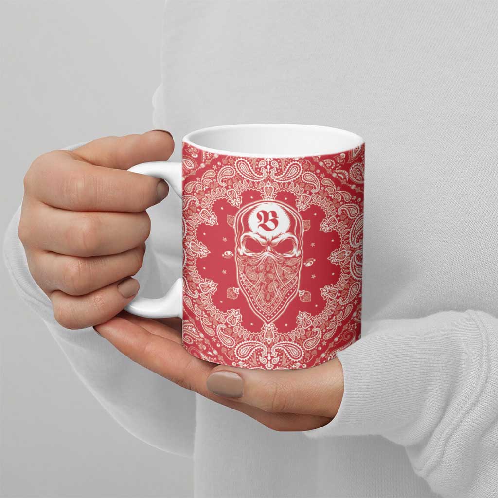 Red Paisley Ceramic Mug Skull Gangster - Wonder Print Shop