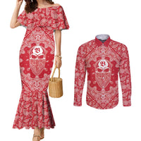 Red Paisley Couples Matching Mermaid Dress and Long Sleeve Button Shirt Skull Gangster - Wonder Print Shop