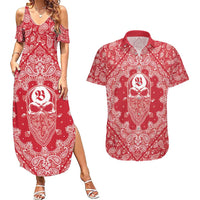Red Paisley Couples Matching Summer Maxi Dress and Hawaiian Shirt Skull Gangster - Wonder Print Shop