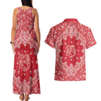 Red Paisley Couples Matching Tank Maxi Dress and Hawaiian Shirt Skull Gangster - Wonder Print Shop