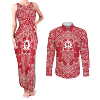 Red Paisley Couples Matching Tank Maxi Dress and Long Sleeve Button Shirt Skull Gangster - Wonder Print Shop