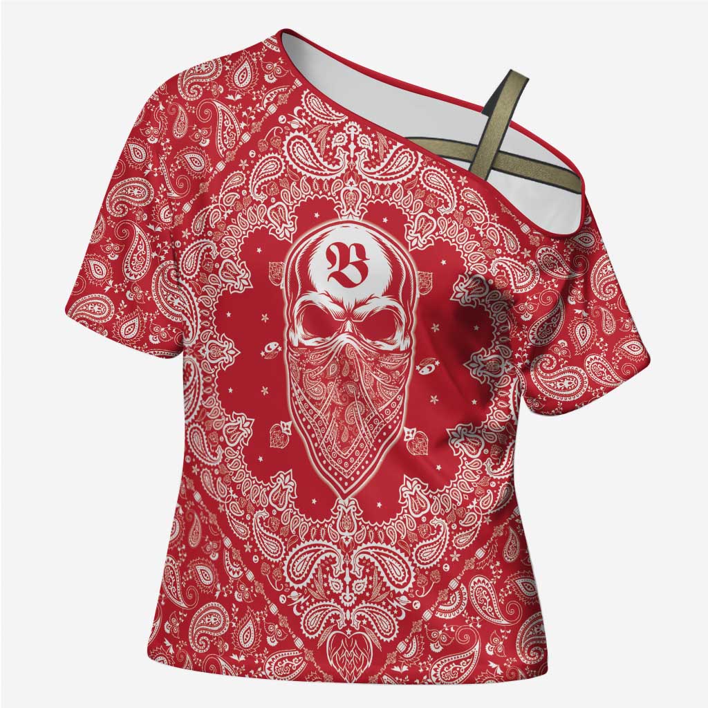 Red Paisley Cross Shoulder Shirt Skull Gangster - Wonder Print Shop