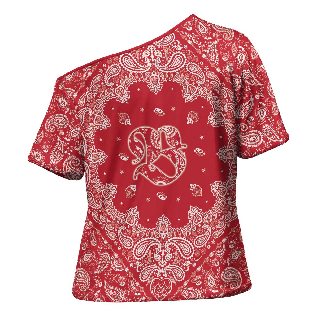 Red Paisley Cross Shoulder Shirt Skull Gangster - Wonder Print Shop