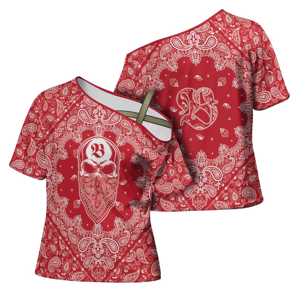 Red Paisley Cross Shoulder Shirt Skull Gangster - Wonder Print Shop