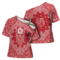Red Paisley Cross Shoulder Shirt Skull Gangster - Wonder Print Shop