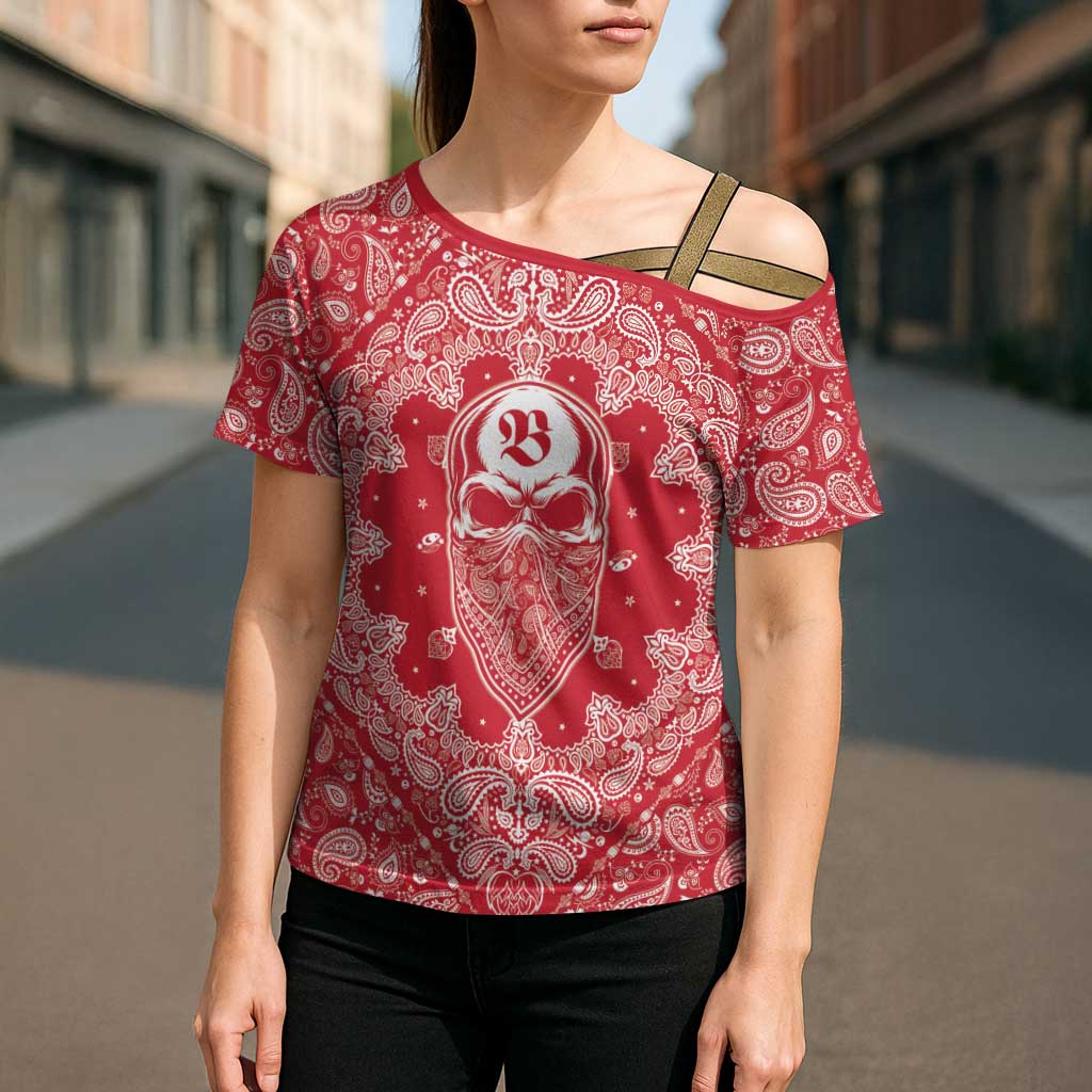 Red Paisley Cross Shoulder Shirt Skull Gangster - Wonder Print Shop