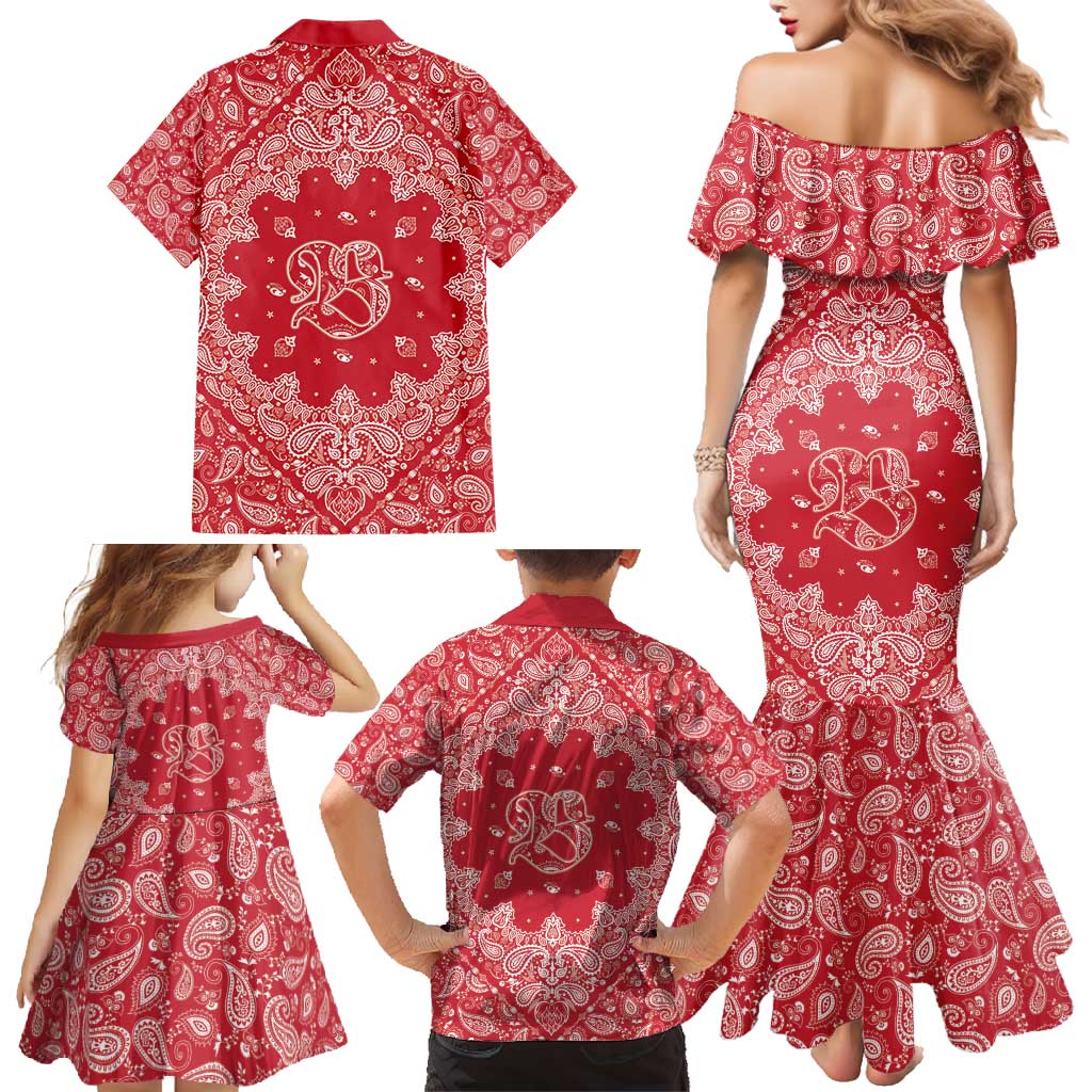 Red Paisley Family Matching Mermaid Dress and Hawaiian Shirt Skull Gangster - Wonder Print Shop