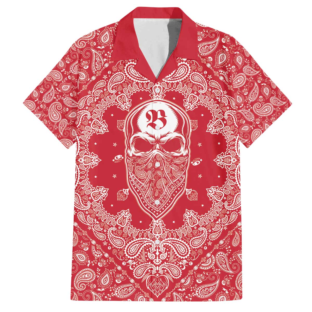 Red Paisley Family Matching Off The Shoulder Long Sleeve Dress and Hawaiian Shirt Skull Gangster - Wonder Print Shop