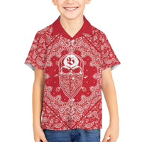 Red Paisley Family Matching Off The Shoulder Long Sleeve Dress and Hawaiian Shirt Skull Gangster - Wonder Print Shop