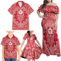 Red Paisley Family Matching Off Shoulder Maxi Dress and Hawaiian Shirt Skull Gangster - Wonder Print Shop