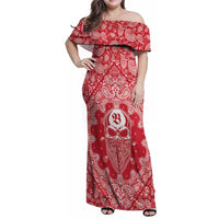 Red Paisley Family Matching Off Shoulder Maxi Dress and Hawaiian Shirt Skull Gangster - Wonder Print Shop