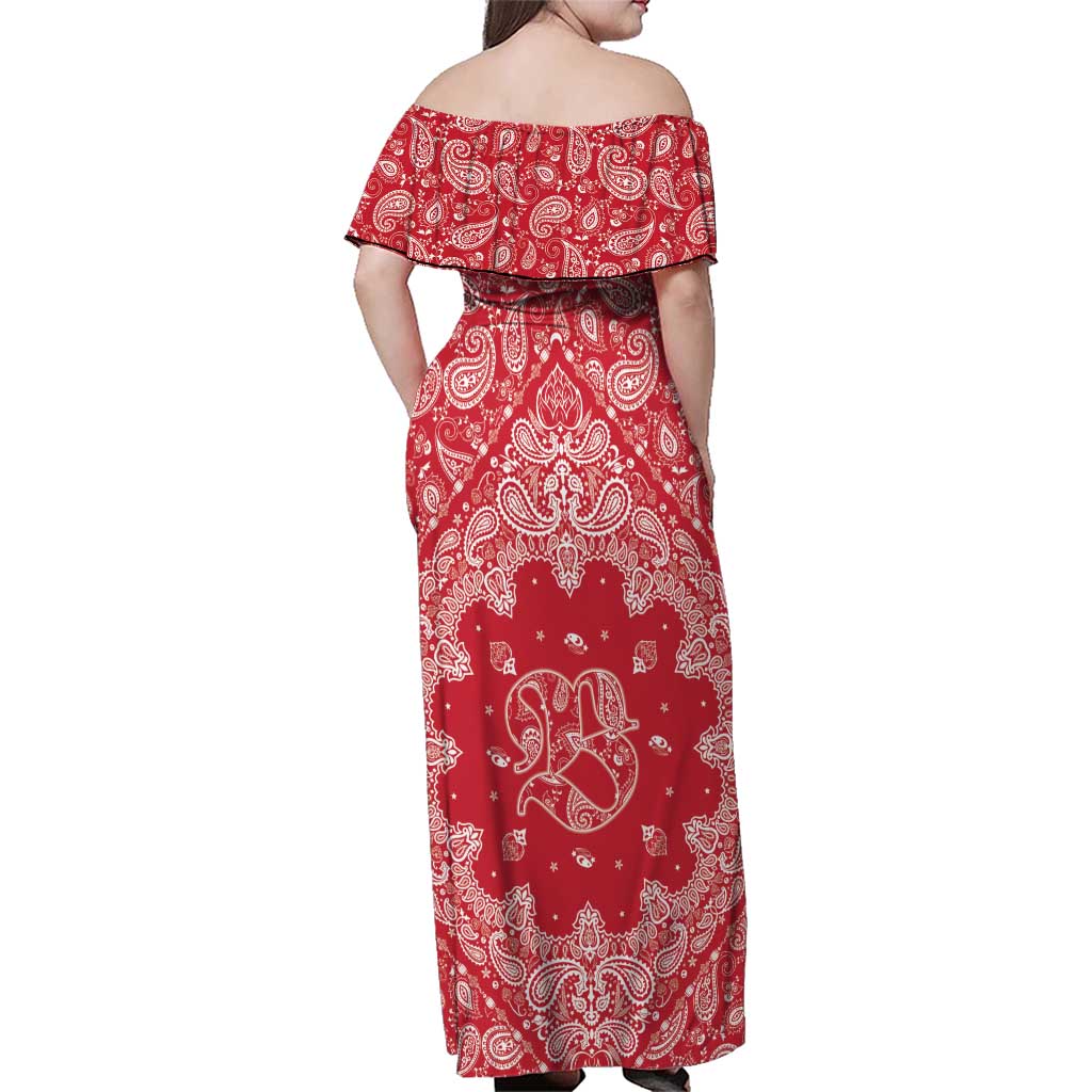 Red Paisley Family Matching Off Shoulder Maxi Dress and Hawaiian Shirt Skull Gangster - Wonder Print Shop