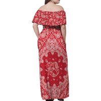 Red Paisley Family Matching Off Shoulder Maxi Dress and Hawaiian Shirt Skull Gangster - Wonder Print Shop