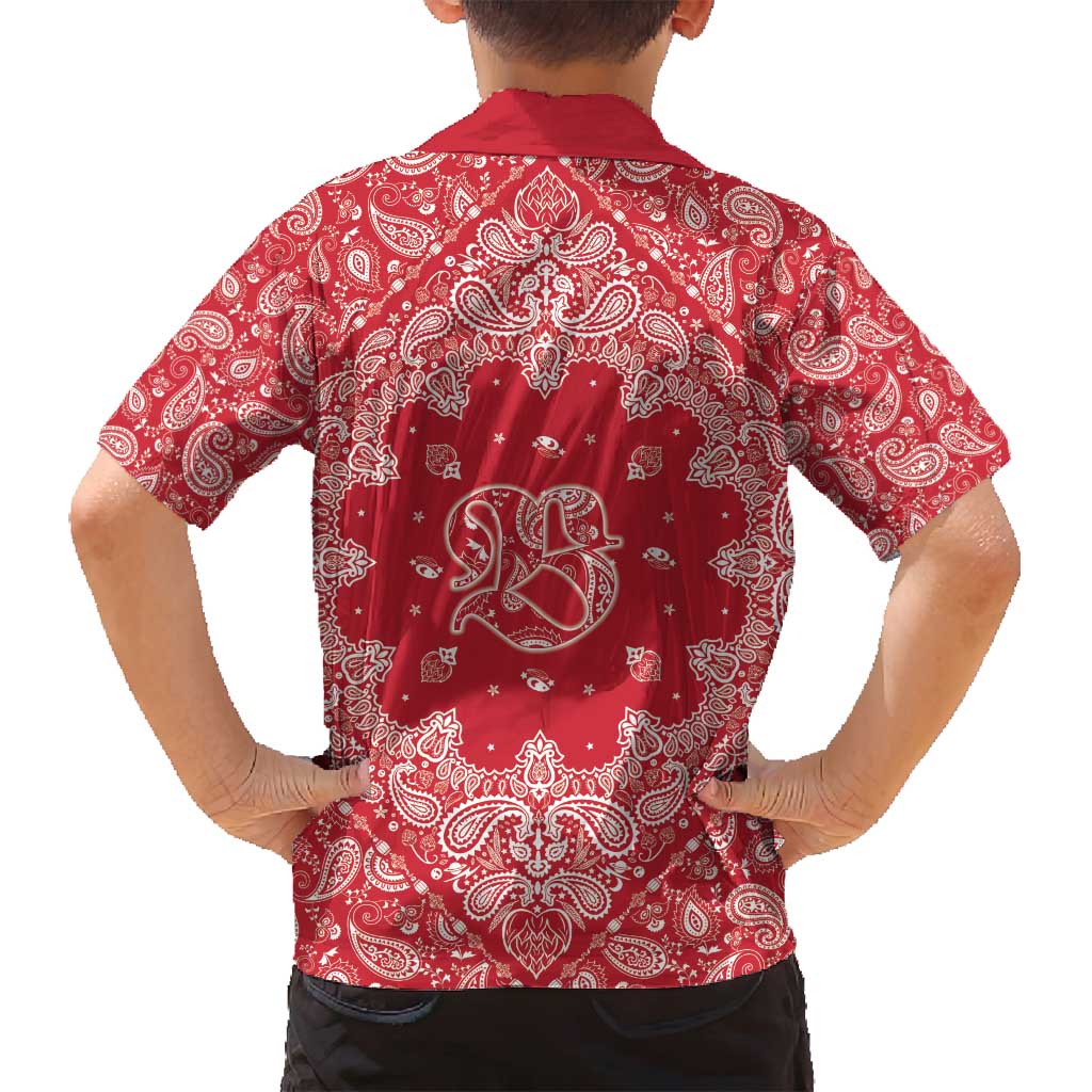 Red Paisley Family Matching Off Shoulder Short Dress and Hawaiian Shirt Skull Gangster - Wonder Print Shop