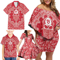 Red Paisley Family Matching Off Shoulder Short Dress and Hawaiian Shirt Skull Gangster - Wonder Print Shop