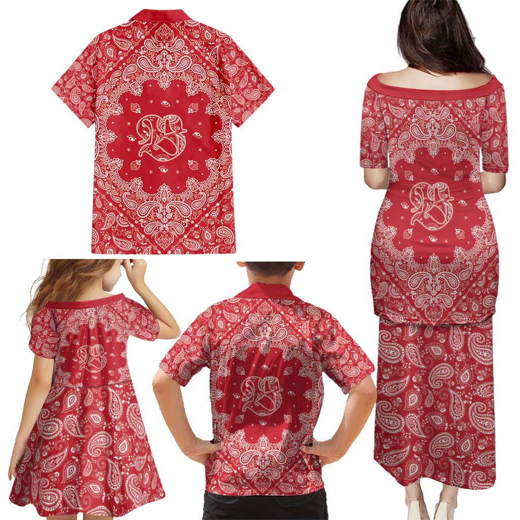 Red Paisley Family Matching Puletasi and Hawaiian Shirt Skull Gangster - Wonder Print Shop