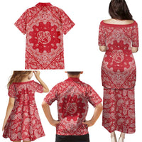 Red Paisley Family Matching Puletasi and Hawaiian Shirt Skull Gangster - Wonder Print Shop