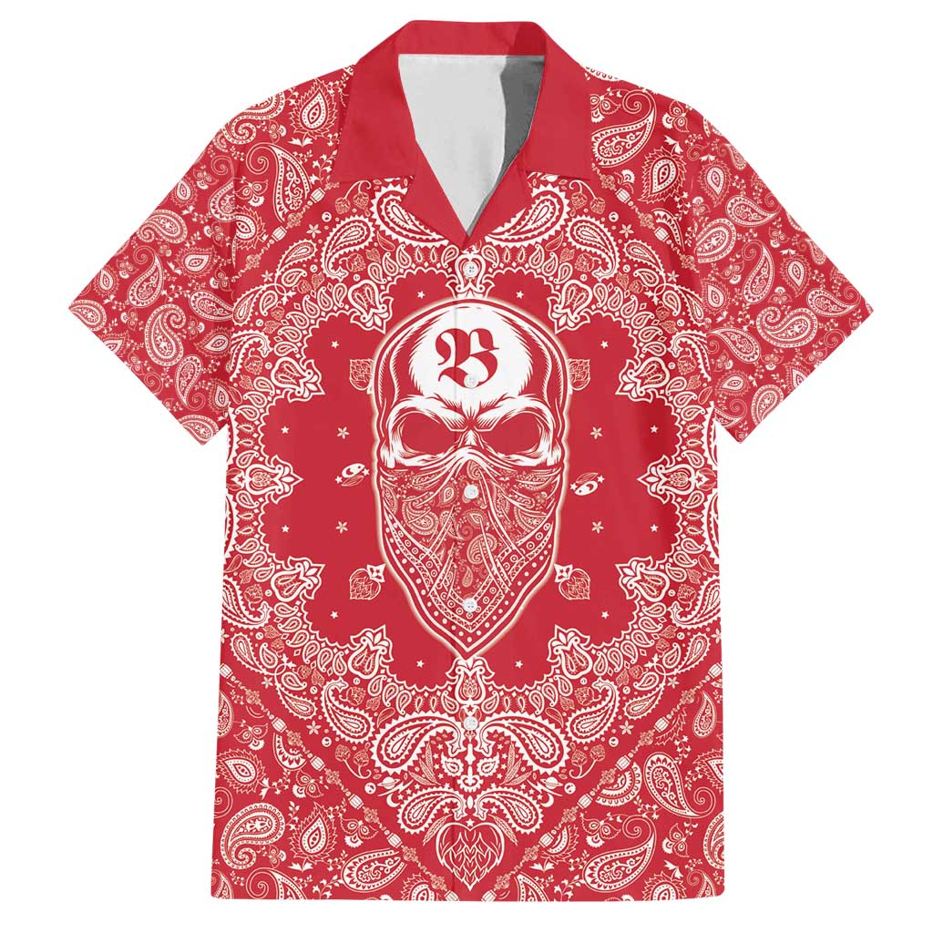 Red Paisley Family Matching Puletasi and Hawaiian Shirt Skull Gangster - Wonder Print Shop