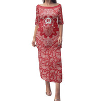 Red Paisley Family Matching Puletasi and Hawaiian Shirt Skull Gangster - Wonder Print Shop