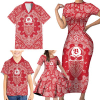 Red Paisley Family Matching Short Sleeve Bodycon Dress and Hawaiian Shirt Skull Gangster - Wonder Print Shop
