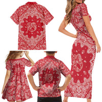 Red Paisley Family Matching Short Sleeve Bodycon Dress and Hawaiian Shirt Skull Gangster - Wonder Print Shop