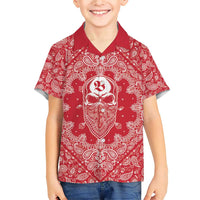 Red Paisley Family Matching Short Sleeve Bodycon Dress and Hawaiian Shirt Skull Gangster - Wonder Print Shop