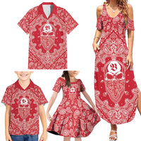 Red Paisley Family Matching Summer Maxi Dress and Hawaiian Shirt Skull Gangster - Wonder Print Shop