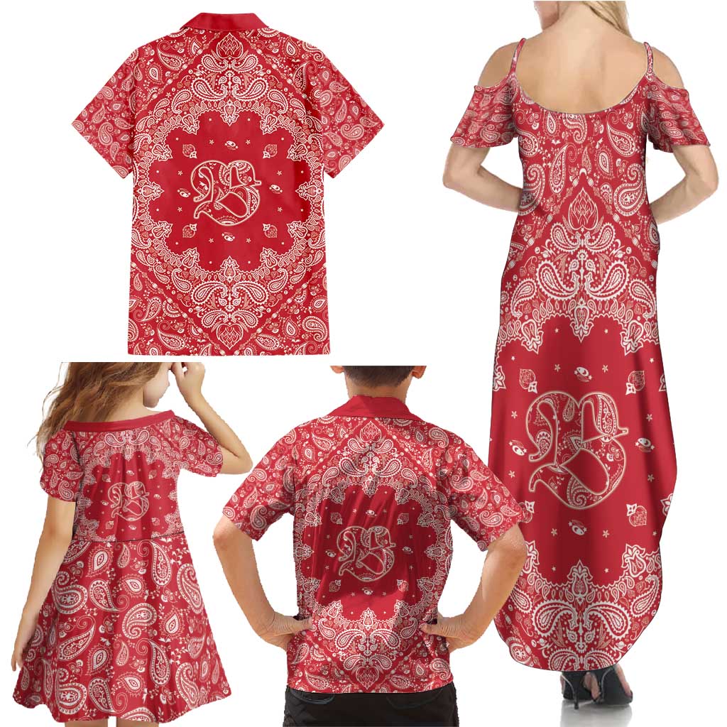 Red Paisley Family Matching Summer Maxi Dress and Hawaiian Shirt Skull Gangster - Wonder Print Shop
