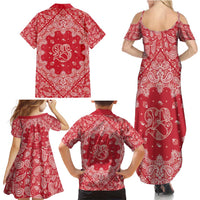 Red Paisley Family Matching Summer Maxi Dress and Hawaiian Shirt Skull Gangster - Wonder Print Shop