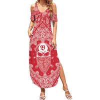 Red Paisley Family Matching Summer Maxi Dress and Hawaiian Shirt Skull Gangster - Wonder Print Shop