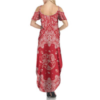 Red Paisley Family Matching Summer Maxi Dress and Hawaiian Shirt Skull Gangster - Wonder Print Shop